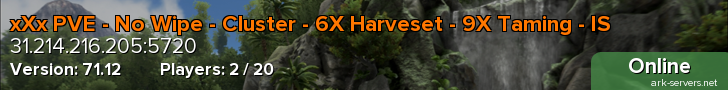 xXx PVE - No Wipe - Cluster - 6X Harveset - 9X Taming - IS